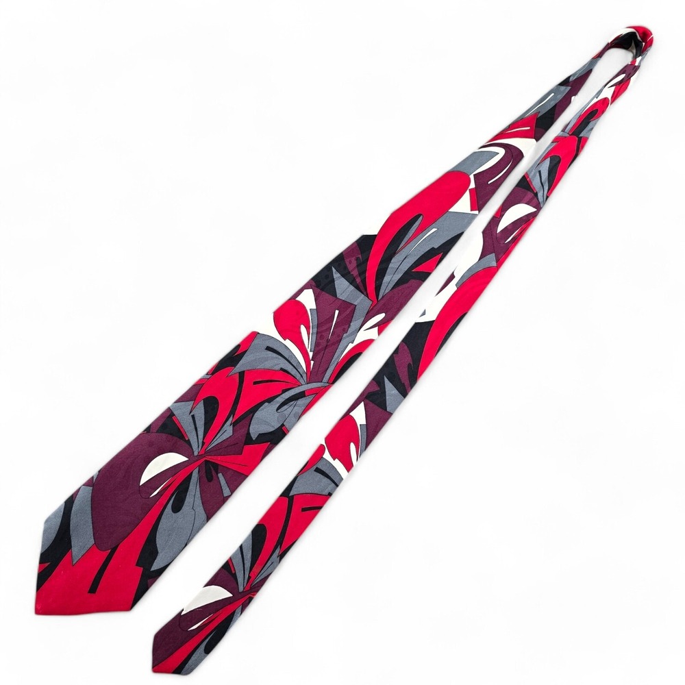 Facets Mens Tie Multicolor Abstract Silk 56L 3.75W Red Grey USA Made